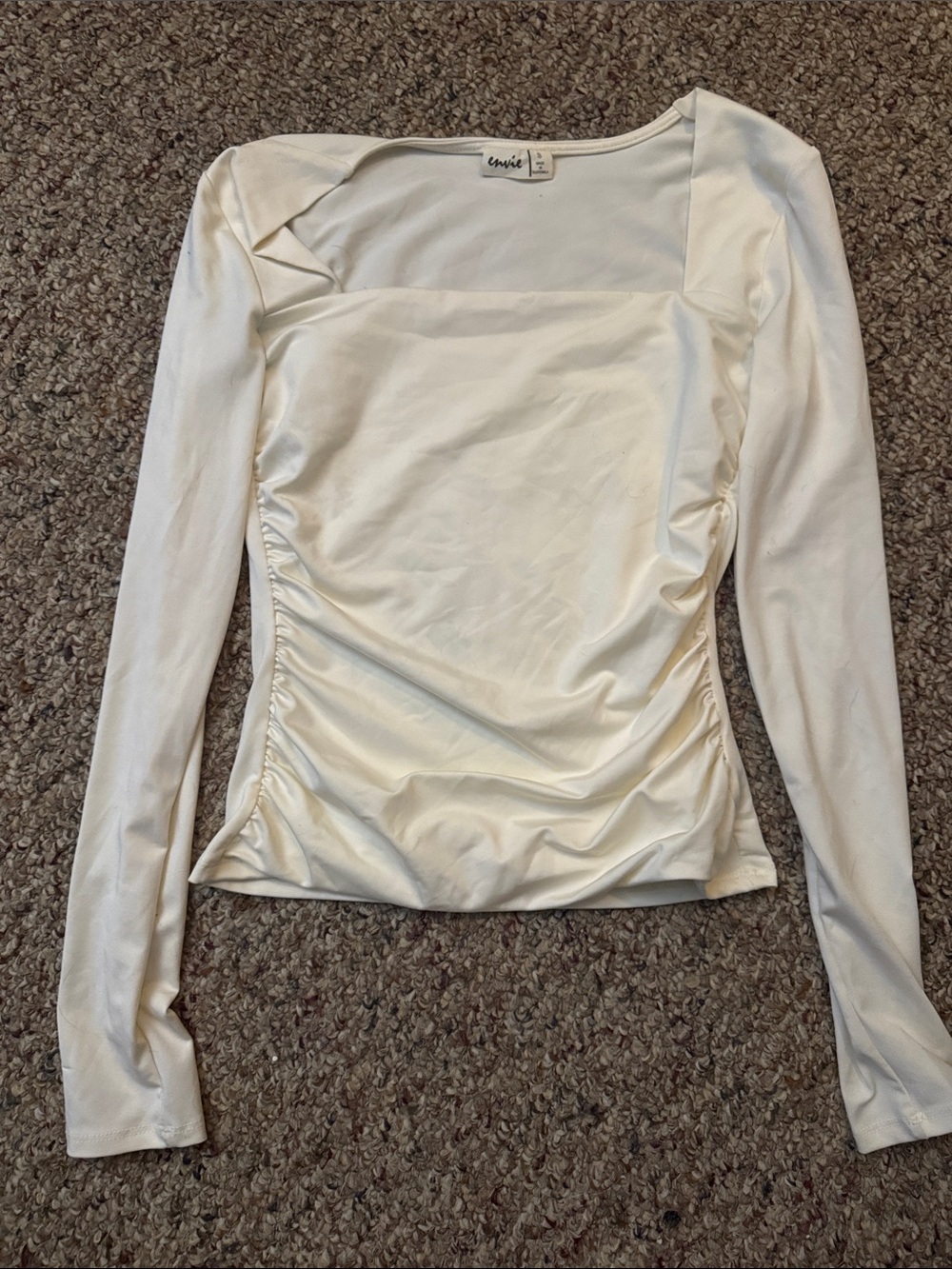 Lou & Grey Cream Square-Neck Long Sleeve Ruched Top